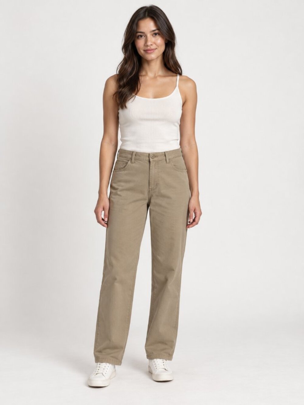 Lee Size 6 Petite Khaki Straight Leg Chino Pants Stretch Classic Casual